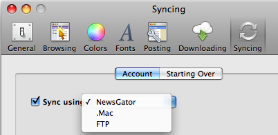 NetNewsWire Syncing Options