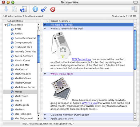 NetNewsWire 1.03 screenshot, showing the combined view