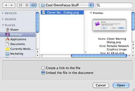 Embedding a file in OmniFocus