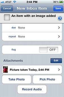 A photo attachment on OmniFocus for iPhone