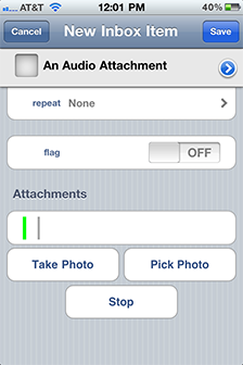 Recording an audio attachment in OmniFocus on iPhone