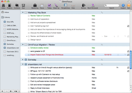 OmniFocus User Interface, version 1.8